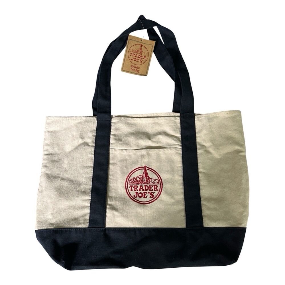 Trader Joe's Canvas Tote Shopping Bag- LARGE CLASSIC NAVY BLUE - NEW with TAGS